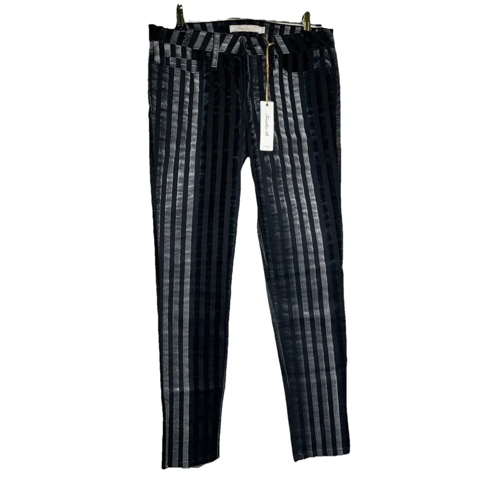 Vintage Frankie B NWT‎ Low Rise Velvet Striped Skinny Pants Womens Size 29 Y2K